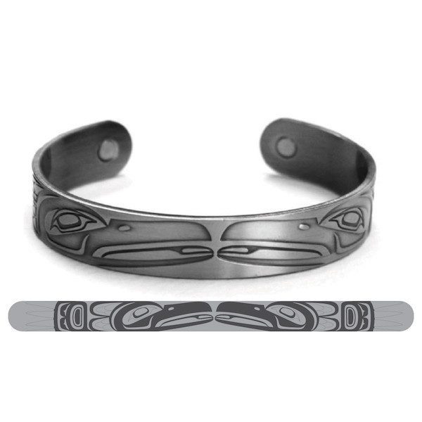 Silver Brushed Copper Raven bracelet full design