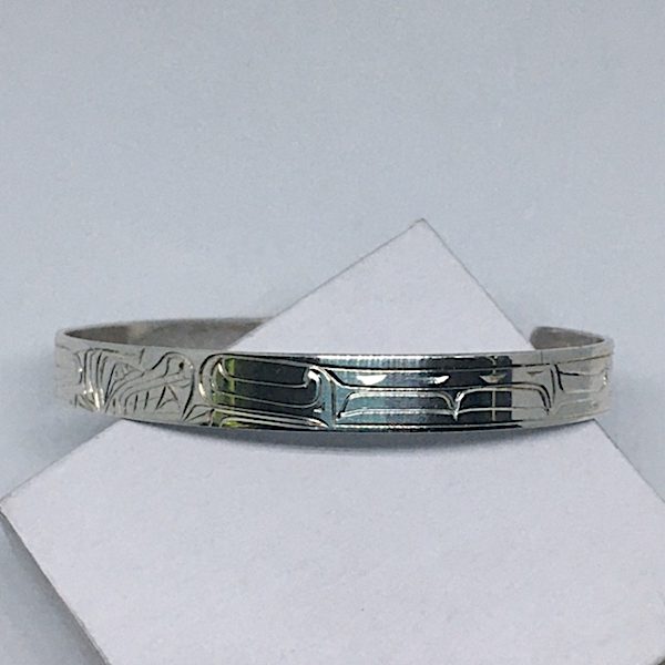 Sterling silver 1/4 inch wide Bear bracelet - right side view