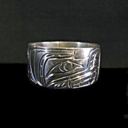 Sterling silver 3/8 inch wide Wolf ring