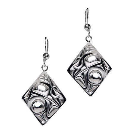 Silver pewter diamond shaped Hummingbird earrings
