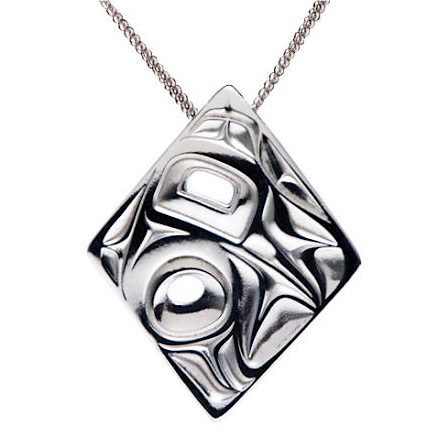 Silver pewter diamond shaped Hummingbird necklace