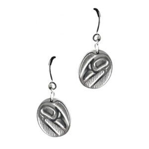 Silver pewter small oval Raven earrings