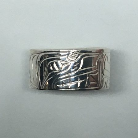 Sterling silver 3/8 inch wide Wolf ring (size 7.25)