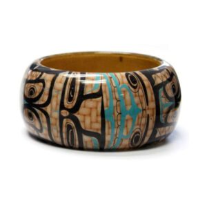 1 1/2" wide wood bangle with Orca Whales design