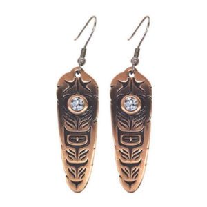 Earrings (copper and crystal) - Diamond Sacred Feather design