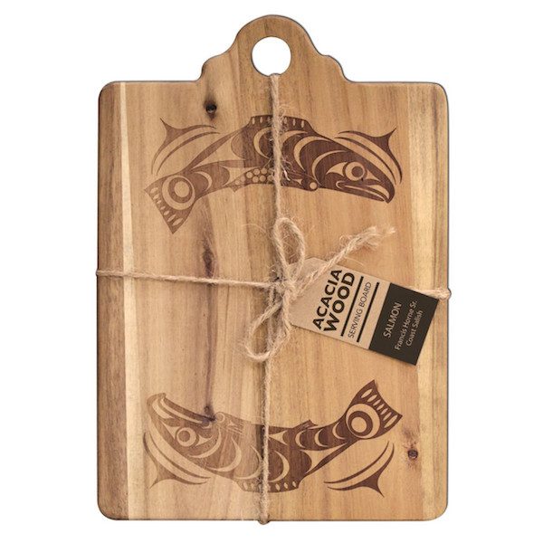 Acacia wood serving board with Salmon design