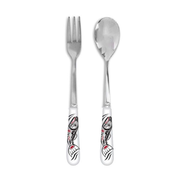 Stainless steel fork and spoon set with Salmon design