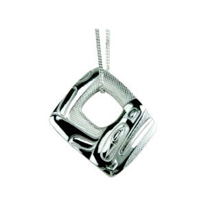 Silver Pewter Orca Whale square necklace